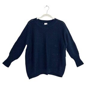 SHAE NY Women's Open Knit Crew Neck Sweater in Navy - Sz S - NWT